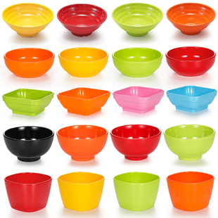 彩色密胺小碗商用塑料仿瓷餐具快餐饭碗餐厅四方汤碗甜品碗米饭碗