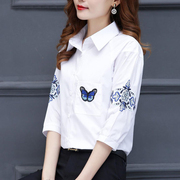 短袖衬衫女白色2024年夏季韩版宽松职业，衬衣中袖妈妈洋气小衫