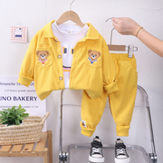 男童宝宝套装，2024儿童春秋灯芯绒外套韩版小童，婴儿卫衣三件套