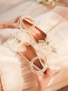 婚鞋新娘鞋2023法式尖头，细高跟鞋秀禾主婚纱结婚礼服伴娘单鞋