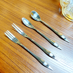 鹅头小尖勺不锈钢儿童餐具，圆勺子长柄搅拌冰勺企鹅咖啡勺水果叉