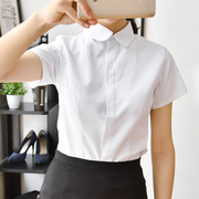 夏季白衬衫短袖小圆领条纹，白色衬衣翻领，职业装收腰工装