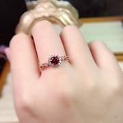 天然石榴石戒指女戒指环s925纯银，莫桑比克酒红色，宝石日韩个性活口