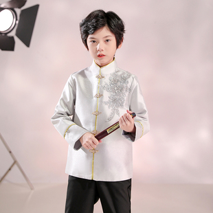 儿童唐装春秋男童中式主持人演出服，小男孩中国风古装礼服套装冬季