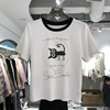 89861欧货夏季时尚猫咪印花短袖女灰色T恤短款显瘦打底衫上衣