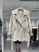 韩国东大门外套2023秋冬羊毛，大衣女小个子，中长款系带纯色欧洲站