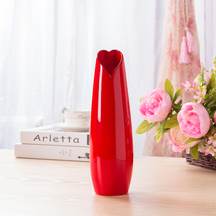 30cm红色陶瓷花瓶 喜庆中国红落地花瓶 结婚新房入伙装饰装水