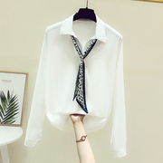 白色衬衫女设计感小众2021法式复古豹纹丝带上衣洋气长袖衬衣