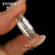 SHIWU/饰悟微笑情侣对戒纯银戒指一对情侣款刻字七夕送男女友礼物