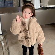 女童冬季加厚毛毛衣2023韩版洋气女宝宝冬装加绒熊耳朵外套潮