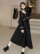 黑色法式复古半身裙套装大码女装，胖mm短款西装外套秋装搭配一整套