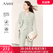 amii2024春秋中长款薄小西装女外套西服，两件套职业套装