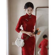 新复古(新复古)中式改良旗袍2023红色结婚日常可穿订婚连衣裙年轻款女