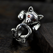 复古泰银韩版原创设计时尚猫咪戒指个性锆石女士开口指环饰品