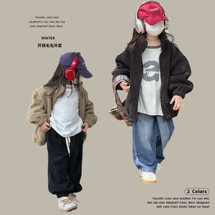韩版儿童复古加绒毛毛衣，2023冬装宝宝，休闲宽松外套女童冬季保暖潮