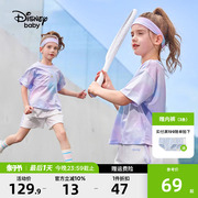 迪士尼女童速干衣运动套装2024夏季儿童夏装短袖套装两件套女
