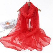 丝巾女百搭纱巾春夏季围巾，超大红色加长款薄款夏款洋气时尚披肩