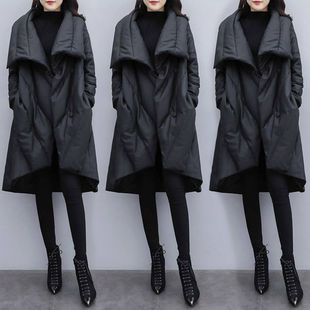 冬季大码宽松中长款羽绒棉服女黑色，遮肚子斗篷，大衣时尚洋气潮外套