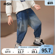 ASK junior男童裤子秋装帅气时尚渐变设计儿童牛仔裤长裤