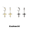 esakoochi十字花纹耳环银色金属，风耳坠小众高级感耳饰黑色黄色