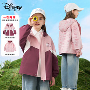 迪士尼儿童冲锋衣男童春秋外套2024女童，双面穿小童宝宝连帽衫