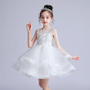 女童装蓬蓬婚纱礼服公主中大童，表演网纱裙子，白色晚礼服儿童礼服