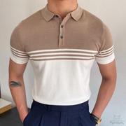 男装夏季针织衫短袖拼色商务，polo衫mencasualknittingt-shirt