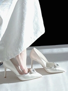 太美了、精致超闪的！细跟高跟尖头水钻水晶优雅法式婚鞋单鞋女