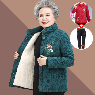 奶奶冬装棉袄加绒加厚棉，衣服60岁秋装绣花中老年人，外套女妈妈
