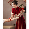 中式新娘披肩结婚订婚礼服女士披风结婚围巾斗篷外搭酒红色敬酒服