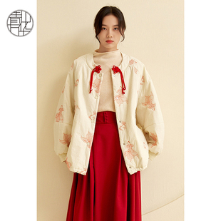 青山万华原创设计新中式盘扣，白色短款冬季2023高级刺绣棉衣女