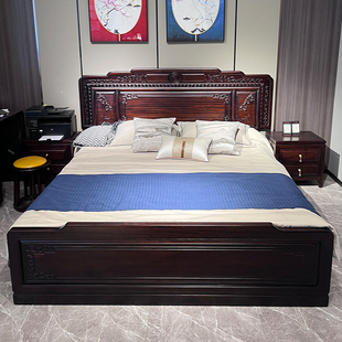 红木大床仿古实木床，红檀木新中式家具，全实木双人床主卧明清古典