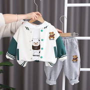 韩国男童春秋卫衣套装，2024洋气宝宝春季三件套儿童，休闲外套潮