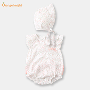 婴幼儿夏装女宝宝连体衣，0-1岁3-6个月宫廷帽薄款哈衣纯棉碎花衣服