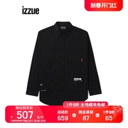 izzue男装长袖衬衫2023夏季潮酷型男工装纯色衬衣8127S3K