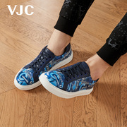 VJC/威杰思2023男装夏季牛皮革复古印花板鞋小众系带休闲鞋