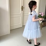 女童纱裙连衣裙宝宝公主，裙夏季白色演出服，礼服仙女小女孩裙子
