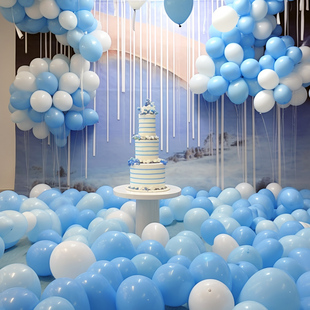 加厚马卡龙蓝白色气球儿童无毒生日派对结婚开学布置场景装饰汽