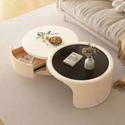 奶油风茶几客厅，家用2024设计师创意钢化玻璃，圆形小户型茶几桌