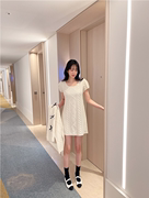 Partysu韩国女2024春季可爱魅力针织方领连衣裙