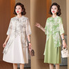 新中式国风旗袍裙子中年妈妈，夏装气质中老年女装洋气假两件连衣裙