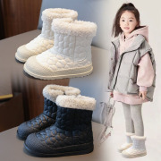 女童防水加厚雪地靴2024冬季小女孩保暖棉靴儿童洋气毛毛短靴