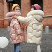 儿童羽绒服女童中长款2023洋气，冬季中大童装，女孩加厚外套反季