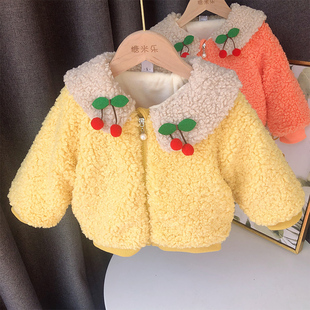 1-3岁2女童韩版加绒加厚女宝宝毛毛衣(毛毛衣，)婴儿洋气外套潮儿童冬装