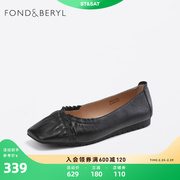 菲伯丽尔黑色低平跟单鞋奶奶鞋2023年秋季方头女鞋FB33111046
