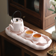 粉色捏花功夫茶具小套装日式女士，小型家用泡茶壶茶杯陶瓷蓄水茶盘