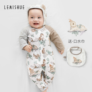 LEMISHUE乐咪鼠婴儿睡衣夏季薄款新生儿连体衣夏天满月宝宝空调服