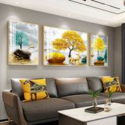 轻奢客厅三联挂画现代简约大气沙发背景墙装饰画餐厅山水晶瓷画