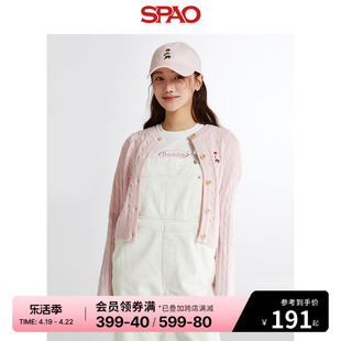 spao韩国同款2024年春季女士小熊刺绣开衫毛衣spcke12g51