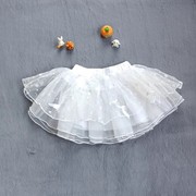 白色圆点网纱洋气女童装儿童秋季裙子小礼裙半身外搭短裙秀气1岁